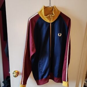 Fred Perry XL Navy, Burgundy & Yellow Track Jacket